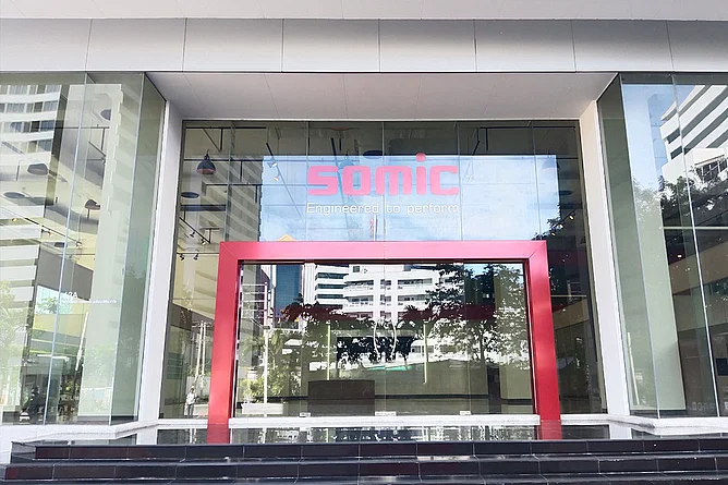 Entrance to the SOMIC branch in Bangkok featuring the SOMIC logo.